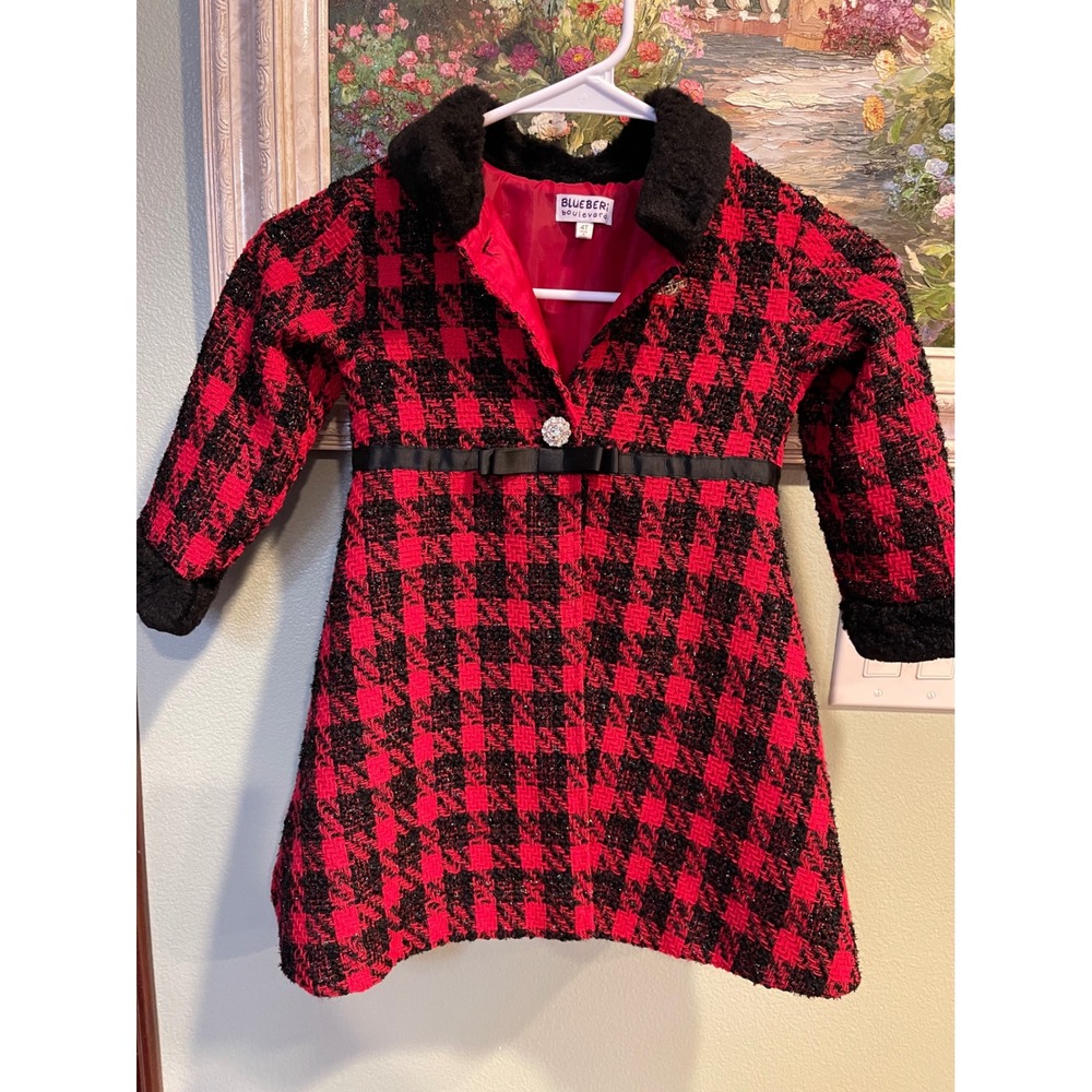 Blueberry boulevard Toddler Kids Girls Lined Black Red Coat  Size 4T  Used
